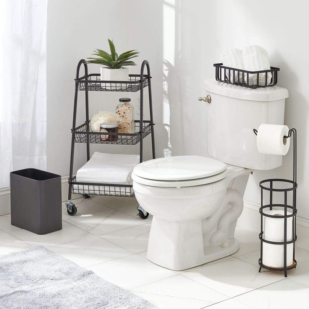 mDesign Small Rectangular Steel Trash Can, Narrow Wastebasket, Slim Garbage Container Bin, 2.4 Gallon for Bathroom, Bedroom, Kitchen, Home Office, Dorm, Recycling Waste Basket - Graphite Gray : Home & Kitchen