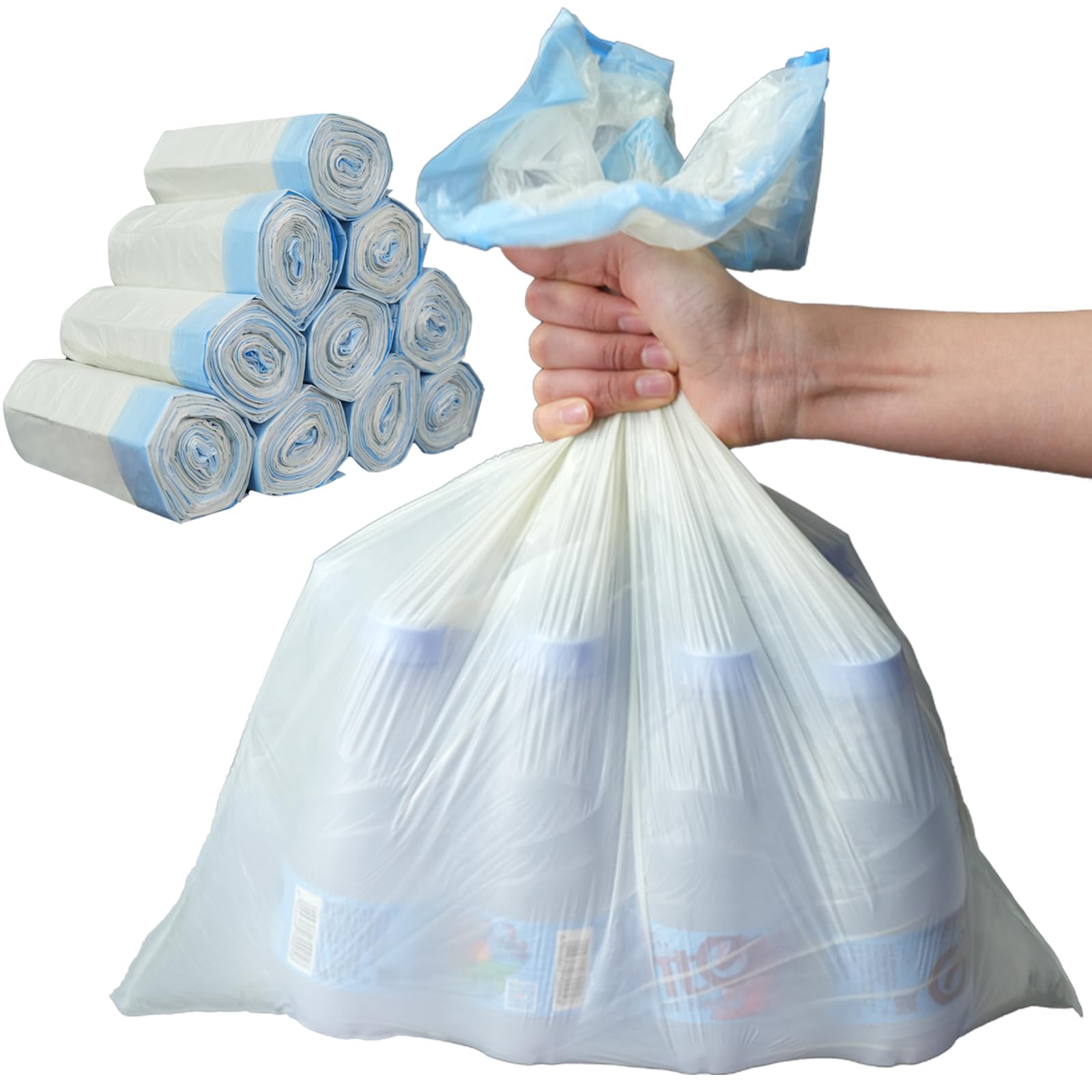 Bolsas de basura pequeñas de 4 galones, 250 unidades, bolsas de basura con cordón, bolsas de basura de plástico grueso ultra fuerte para oficina, dormitorio, sin perfume, 4 galones (blanco,