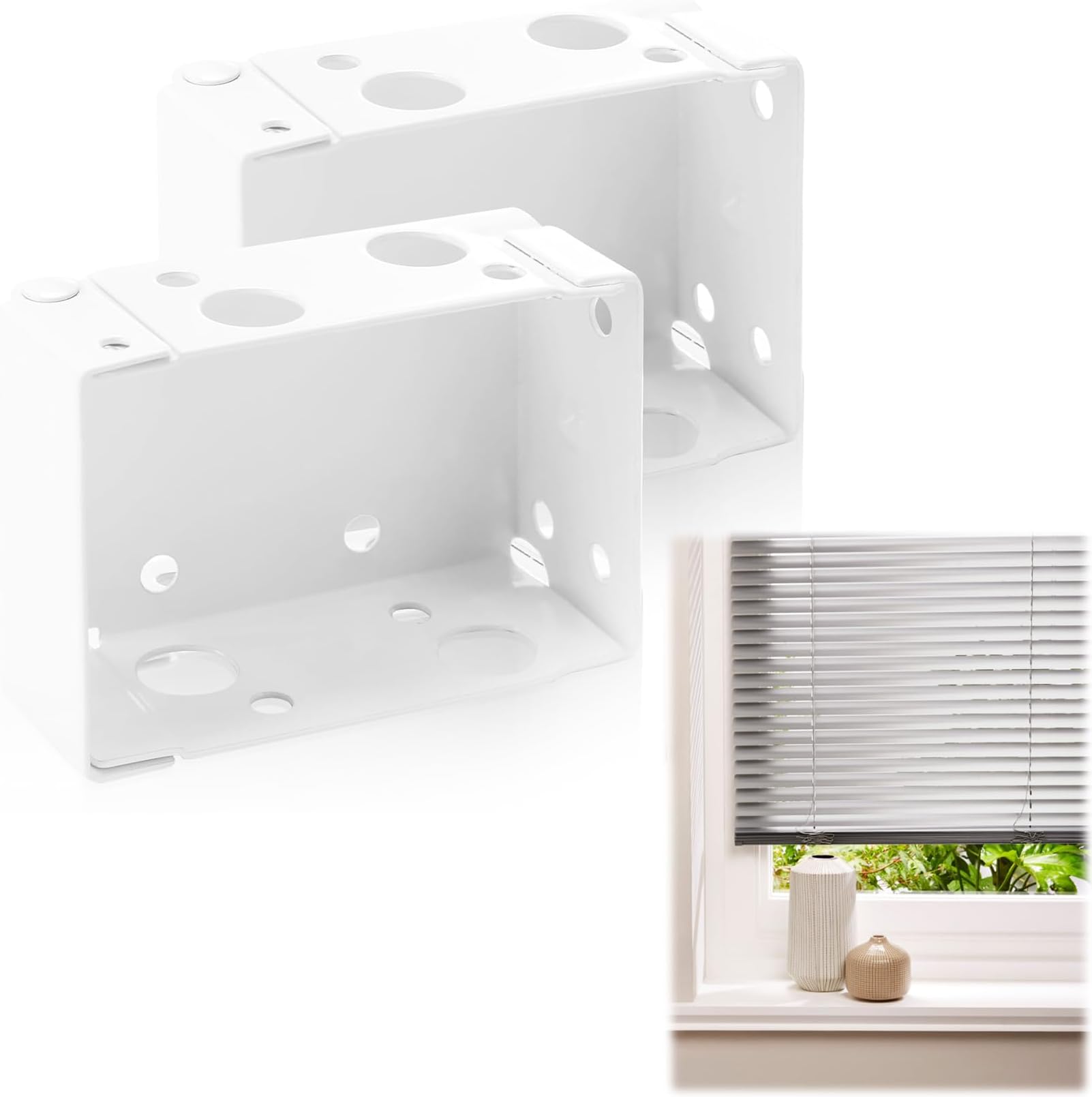 2Pcs Venetian Blind Fittings Brackets,Window Blind Brackets Pair,White Color Window Profile Box Mounting Bracket,Square Headrail Bracket Track End Holder Perfer for Home Office Install Curtains(White)