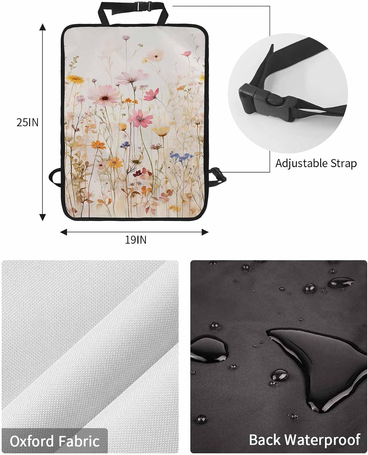 T&H XHome Car Seat Protector, 2 Pack Kick Mats Back Seat Protector Summer Rustic Watercolor Wild Flowers Beige Waterproof Backseat Cover for Kids Universal Fit Automotive Interior Protectors
