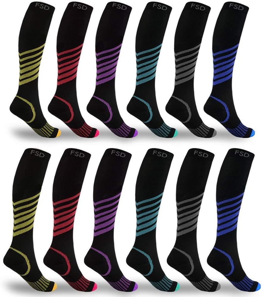 Deals Ultra V-Striped Knee-High Compression Socks (6-Pack) (Small - Medium)