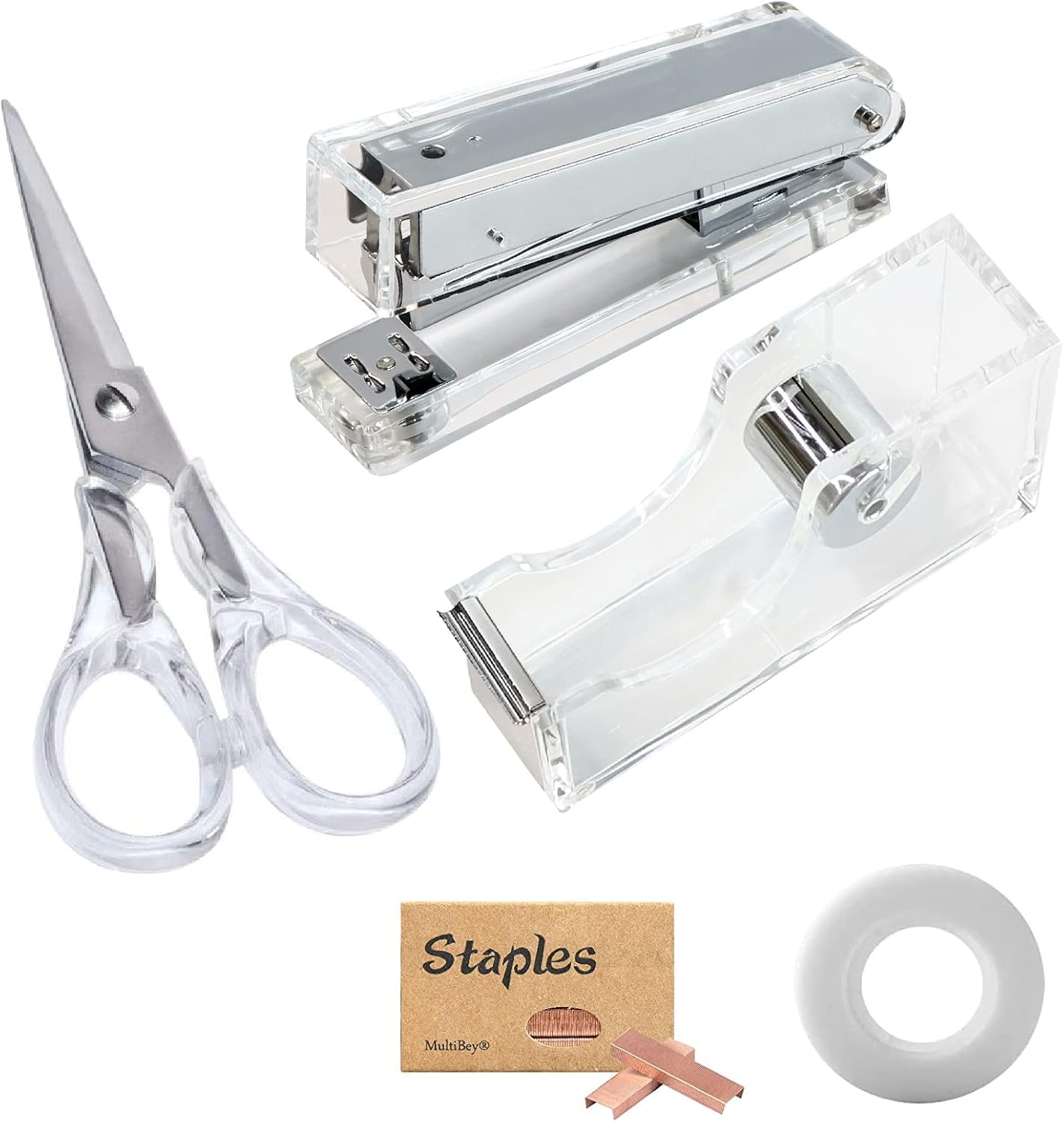 Acrylic Silver Stapler Tape Dispenser Scissors Set Heavy