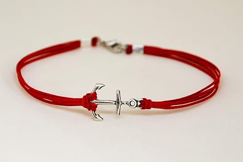 Miniatura 2 de Anchor bracelet for men silver plated charm men's bracelet red string bracelet surfer gift for him sailing boat maritime ocean coastal jewelry custom