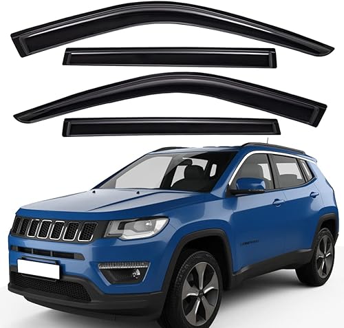Lightronic WV94346 Deflectores y viseras laterales de montaje exterior, protectores de lluvia, humo oscuro, juego de 4 piezas, se adapta a Jeep