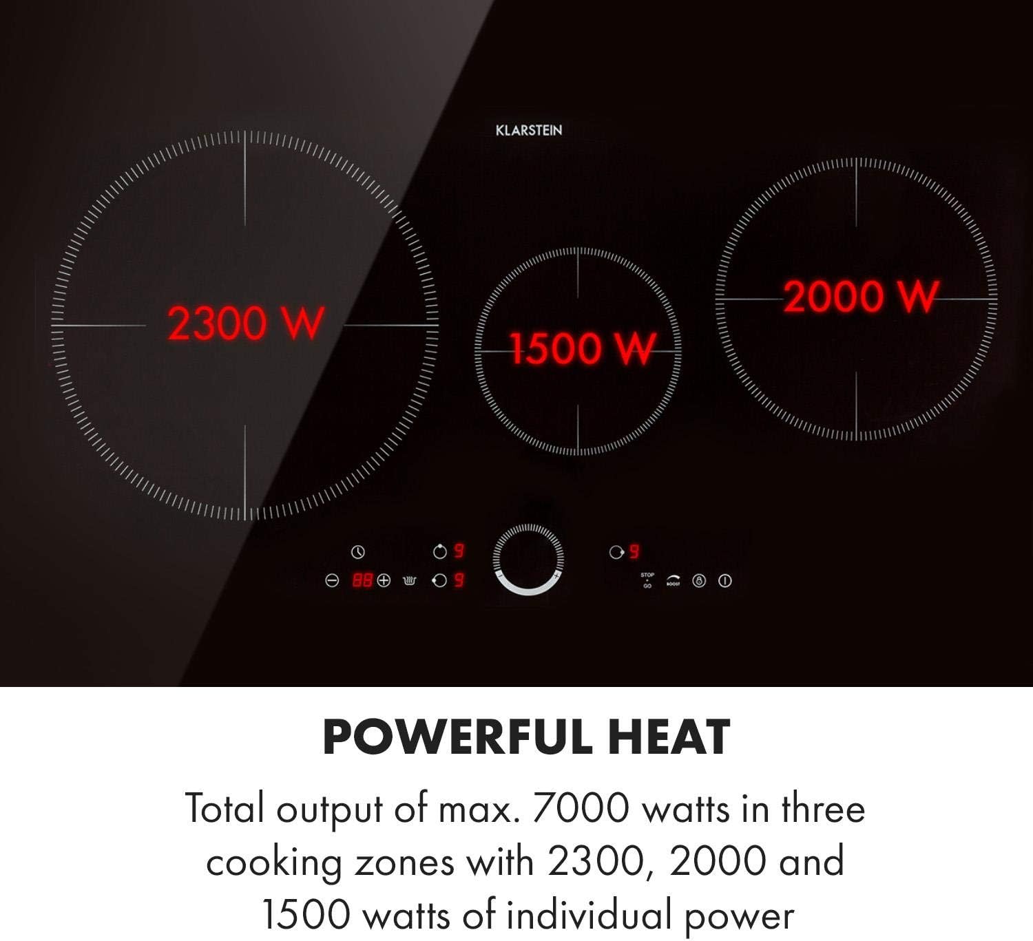 Klarstein Delicatessa 80 Induction Cooker - Built-in Cooker, 80 cm, 3 Plates, Powerful, 7000 watts, Paellazon, Booster, Timer Function, Digital Display, Glass Ceramic, Black
