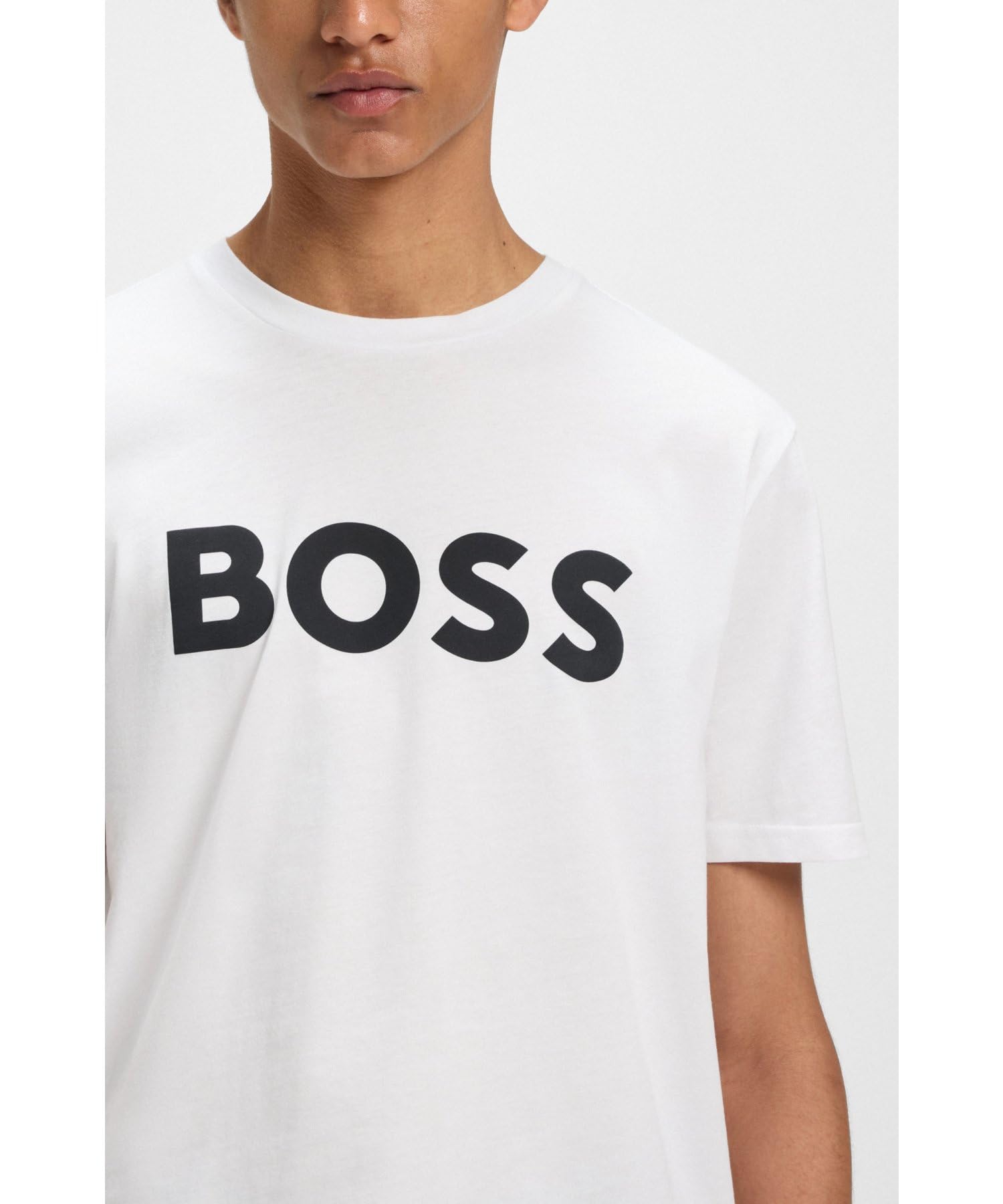 BOSS Thinking 1 t-shirt męski z bawełnianego dżerseju z gumowanym nadrukiem logo, White100, XL