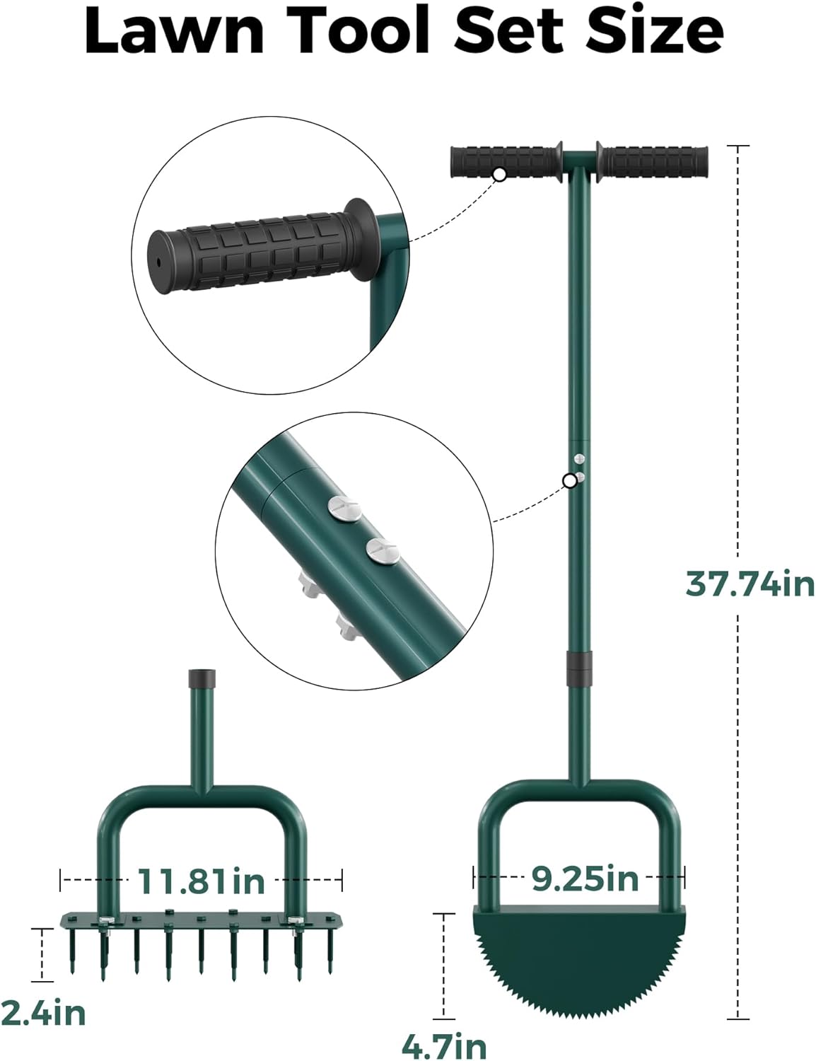 Lawn Aerator Tool and Edger Tool, 2 in 1 Lawn Tool Set, Manual Grass Aerator, Half Moon Edger with Rubber Handle for Garden Maintenance, Grass Aeration