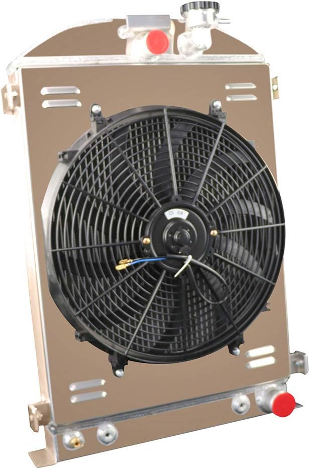 ALLOYWORKS 4 Row Aluminum Radiator+Shroud Fan+Relay For 1932 Ford Hot Rod Chevy 350 V8 Engine PRO US