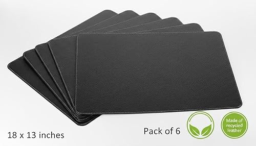 Miniatura 7 de Nikalaz Juego de 6 manteles individuales de cuero reciclado (18 x 13 pulgadas, negro)