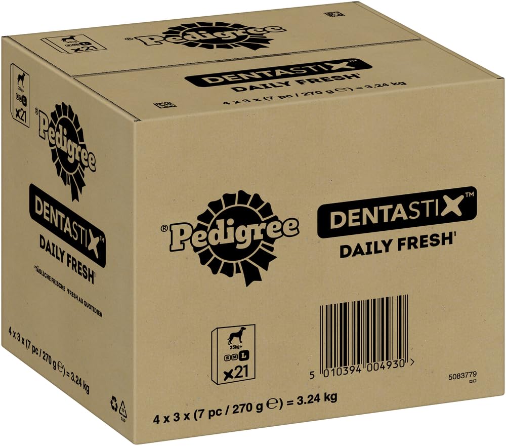 Pedigree DentaStix Fresh Hundeleckerli für große Hunde, Kausnack gegen Zahnsteinbildung, Für gesunde Zähne und einen frischen Atem, 4 er Pack, 4 x 28 Stück