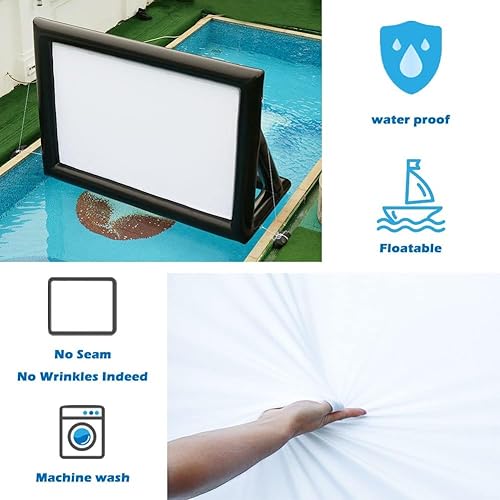 Miniatura 6 de Proyector hermético de PVC de 17 pies para exteriores, pantalla de película con soporte, pantalla inflable flotante compatible con proyección