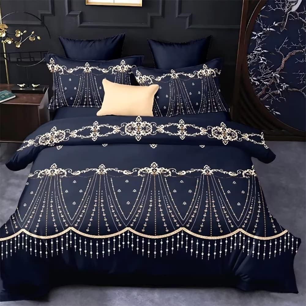 Shatex Comforter Sets King Cal King Size Bed 3 Piece King Comforter Bedding Set- All Season, Ultra Soft Polyester Crystal Pattern Bedding Comforters- Navy