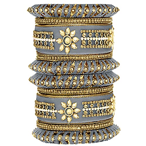 Image of Peora Velvet Silk Thread Kundan Studded Chuda Bangles Set Gift for Women
