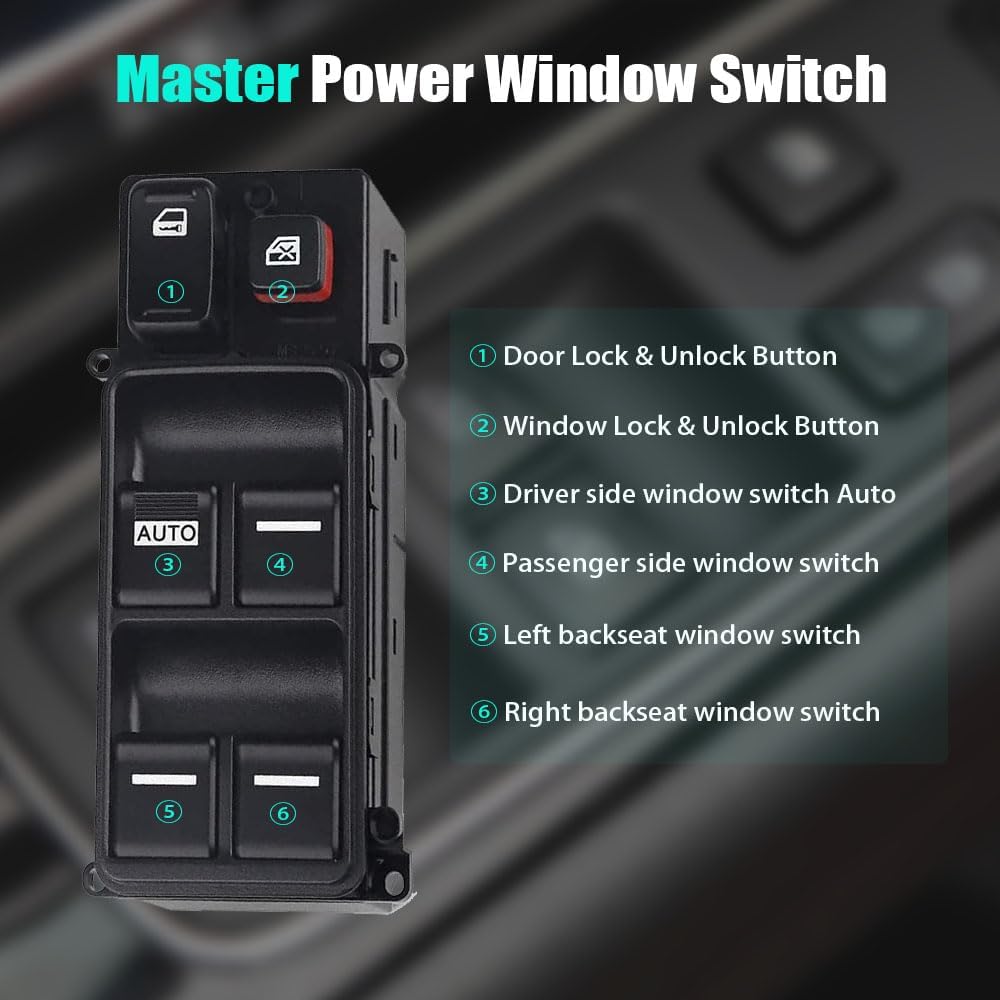 Master Power Door Lock Window Control Switch for Honda Accord DX LX SE Sedan 4-Door 2.4L 3.0L 2003-2007, Driver Side Power Window Controller Switch 35750-SDA-HO7