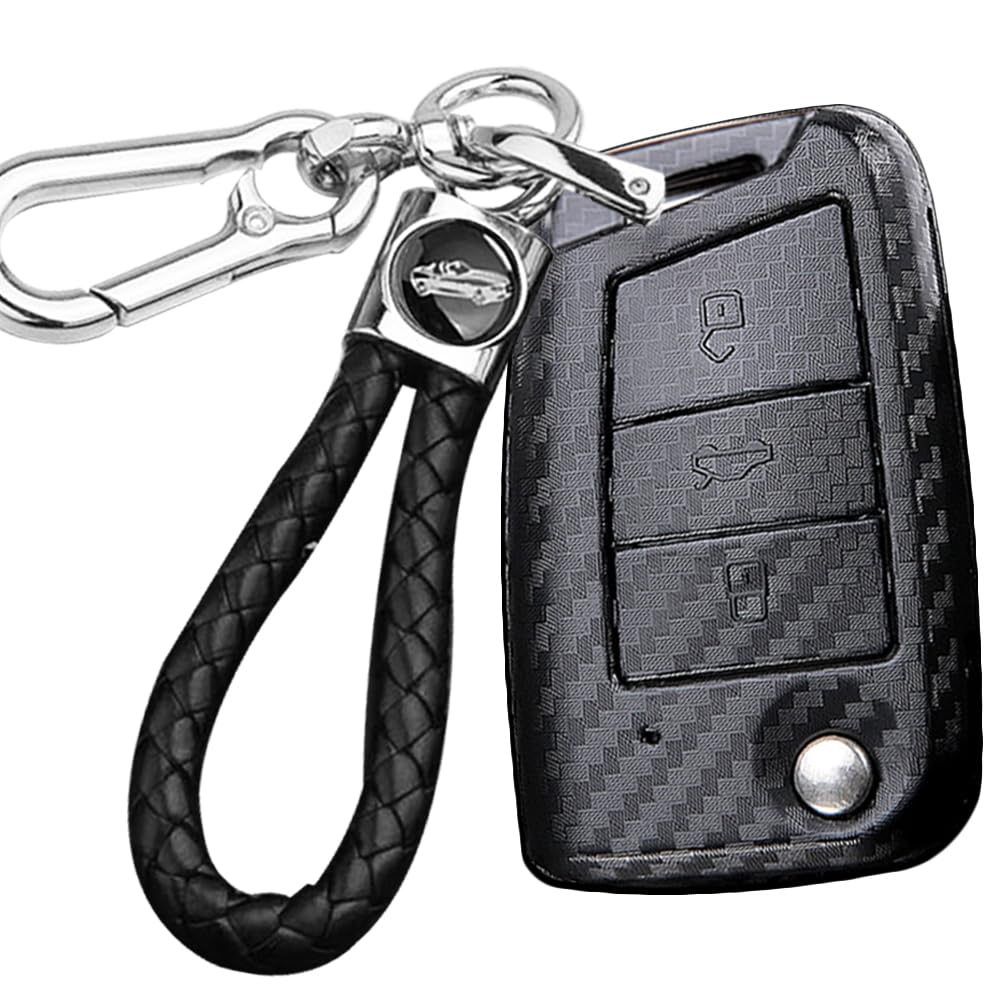 HIBEYO ABS Folding 3 Button Key Fob Cover for VW Golf 7 Car Key Cover for Volkswagen Polo Tiguan MK7 Sagitar T-ROC Lavida Accessories with Keychain for VW Key Case Holder-C Keychain