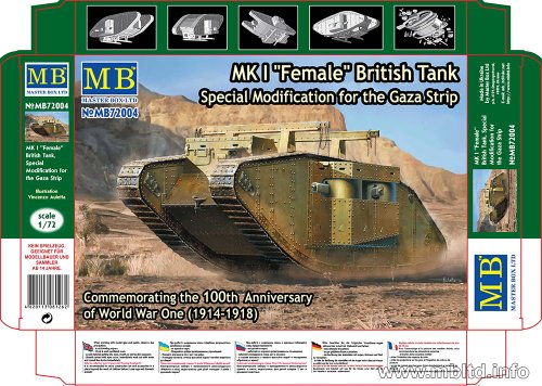 Master Box Models WWI MK I Female British Tank, Special Modification for The Gaza Strip (1/72 Scale)