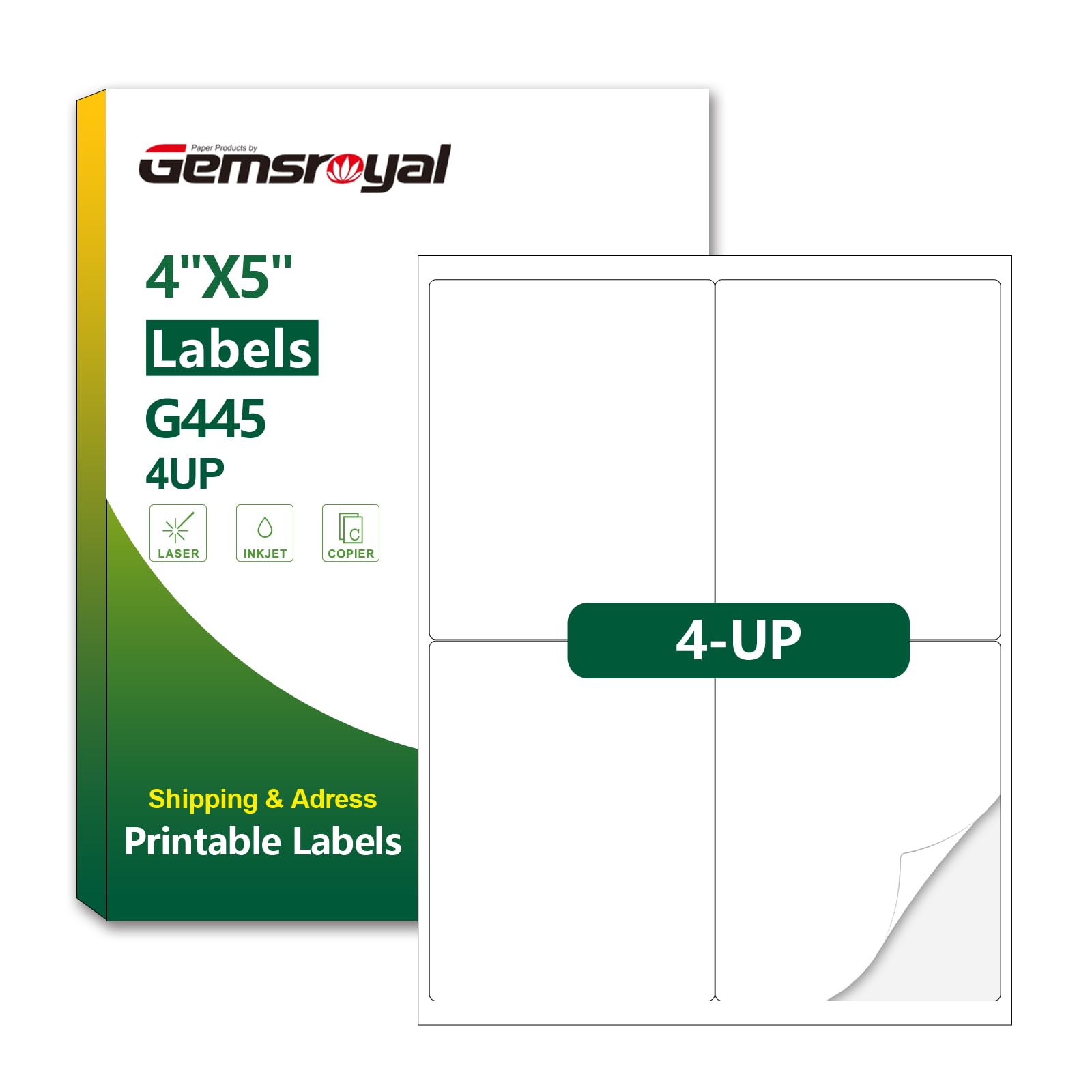 Gemsroyal 4"×5" Shipping Labels Printable,4×5 inch White Matte Label Stickers for Laser/Inkjet Printer,5×4 Large Mailing Sticker Paper,Wine Stickers