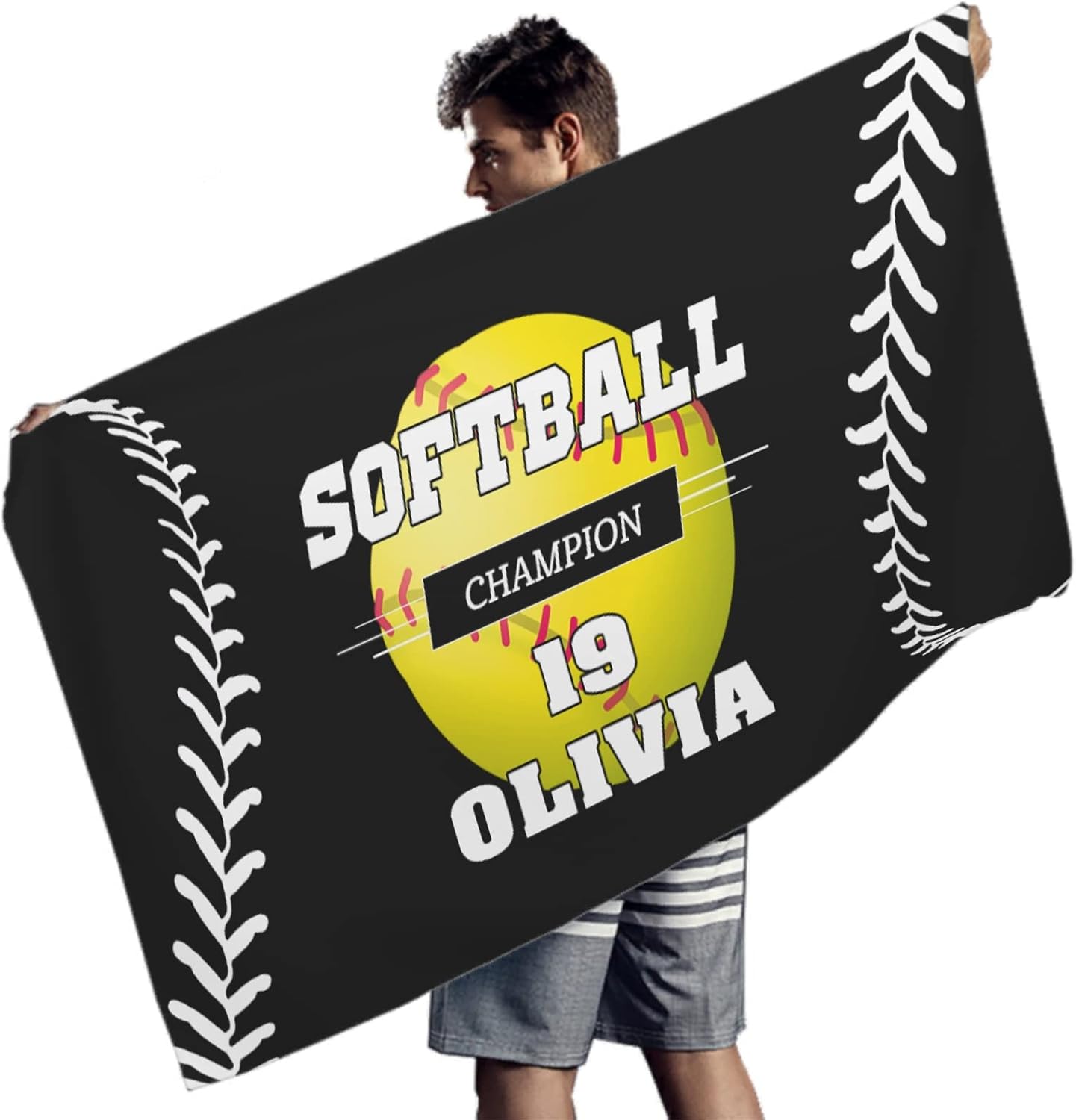 Chuishuw Personalized Name Softball Beach Towel Custom