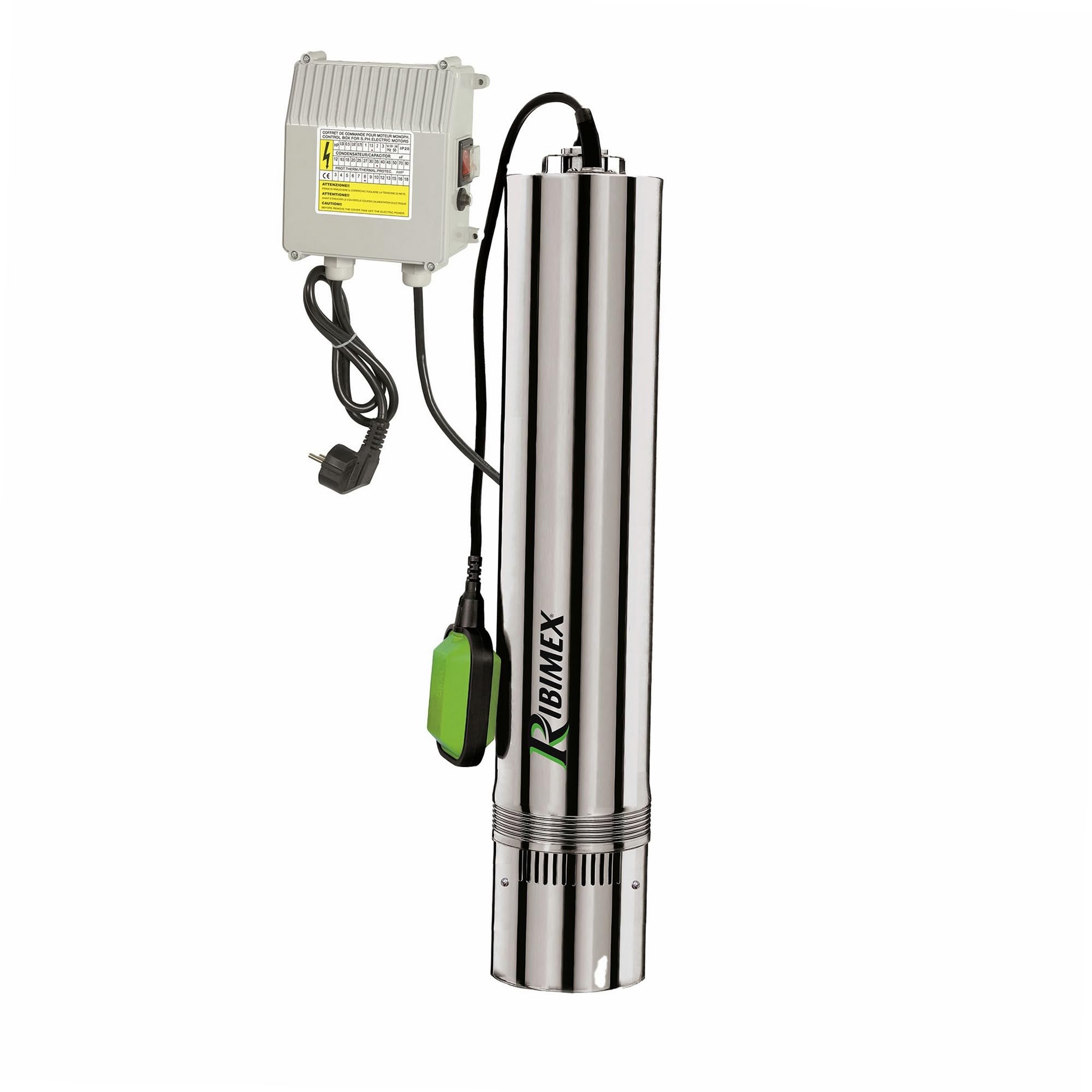 Ribiland 07366 - Pompe de Puits Profond - 750 Watts - En Inox - Débit Maxi 7800 l/h - Profondeur d'immersion Max 15 m