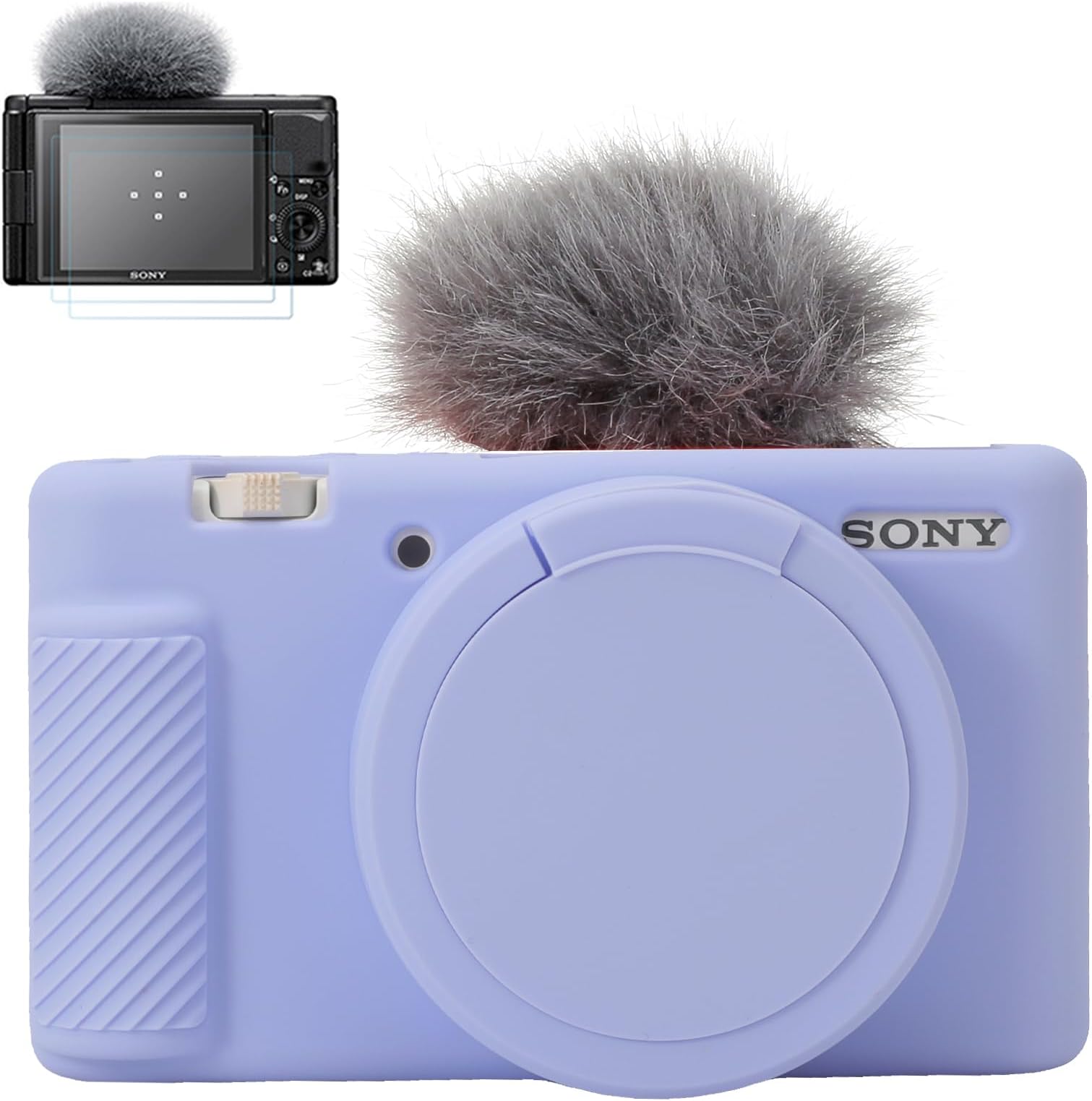 Pocoukate Camera Case for Sony ZV-1, ZV1 Camera Case Digital Camera Anti-Scratch Slim Fit Soft DSLR Camera Sleeve with Tempered Glass Protective Screen Protector for Sony ZV-1 - Lilac