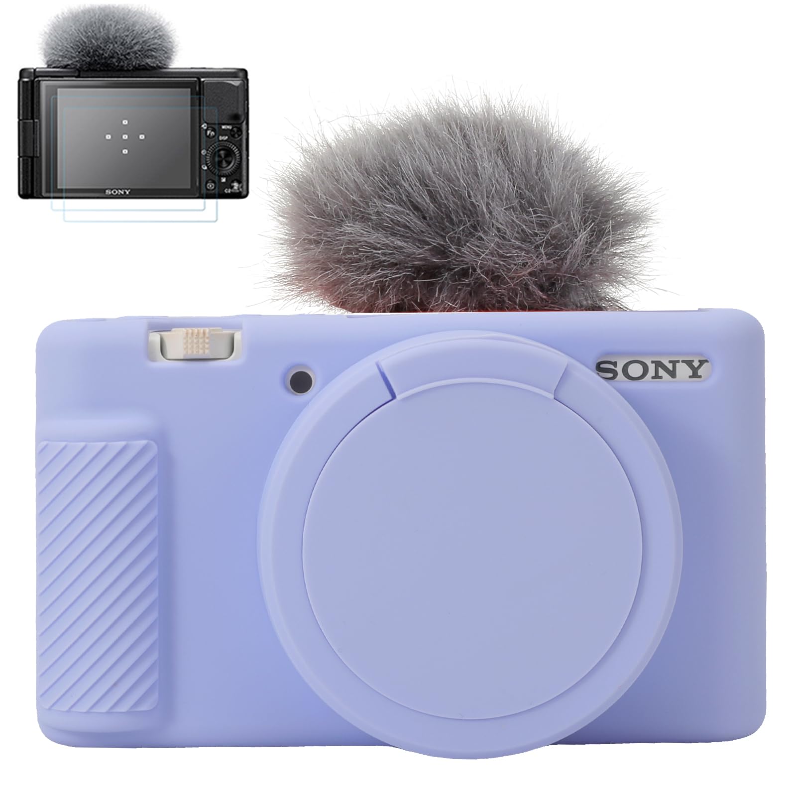 Pocoukate Camera Case for Sony ZV-1, ZV1 Camera Case Digital Camera Anti-Scratch Slim Fit Soft DSLR Camera Sleeve with Tempered Glass Protective Screen Protector for Sony ZV-1 - Lilac