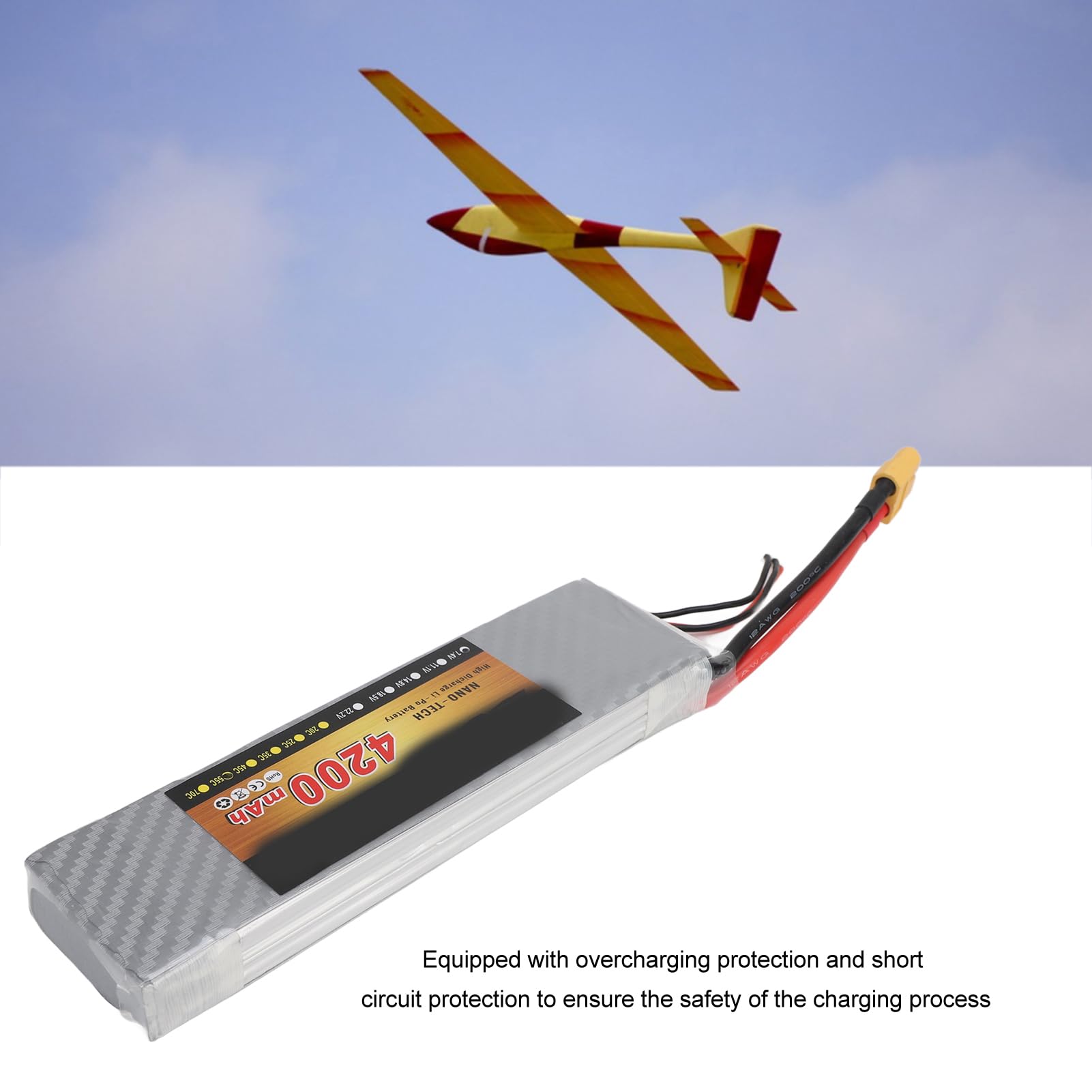 Batteria al litio RC, realizzata con custodia rigida, 7,4 V 2S 4200 MAH 55 C Lipo Batteria per RC Auto Aereo Elicottero Drone Usw