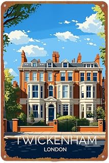 Twickenham London Classic Townhouse Retro Travel Art Aluminium Metal Sign | Vintage Wall Decor, 8X12 Inch, Living Room, Bedroom, Study, Corridor, Porch, Office, Cafe, Patio