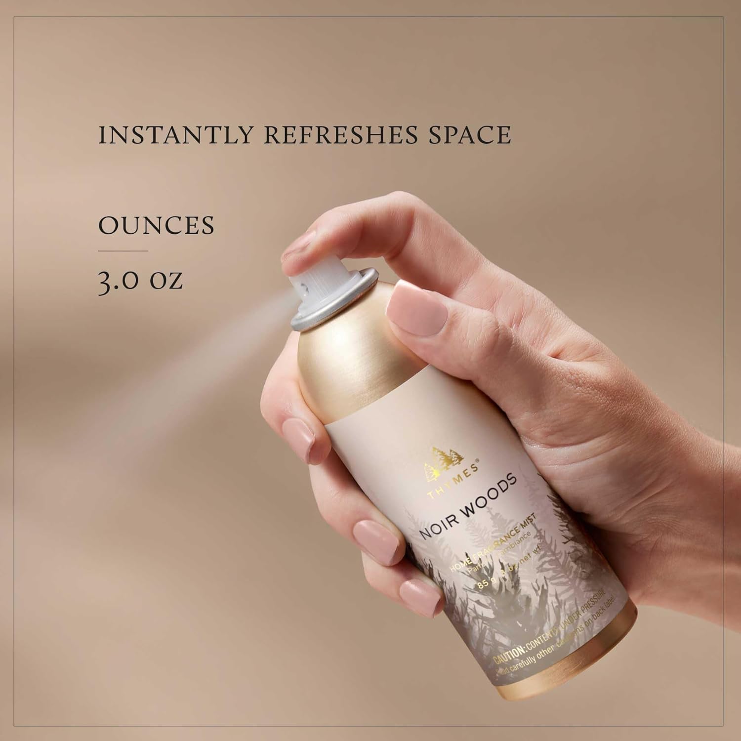 Thymes Home Fragrance Mist – Room Air Fresheners for Home Long Lasting – Air Freshener Spray – Scented Room Spray with Notes of Fresh Evergreen, Smoky Wood & Amber (Noir Woods, 3 oz) - Image 4