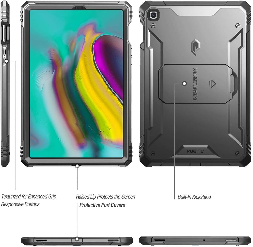 Galaxy Tab S5E Case, Poetic Full-Body Heavy Duty Dual-Layer Shockproof Protective Cover with Kickstand, Built-in-Screen Protector, Revolution Series, for Samsung Galaxy Tab S5E (SM-T720/T725), Black