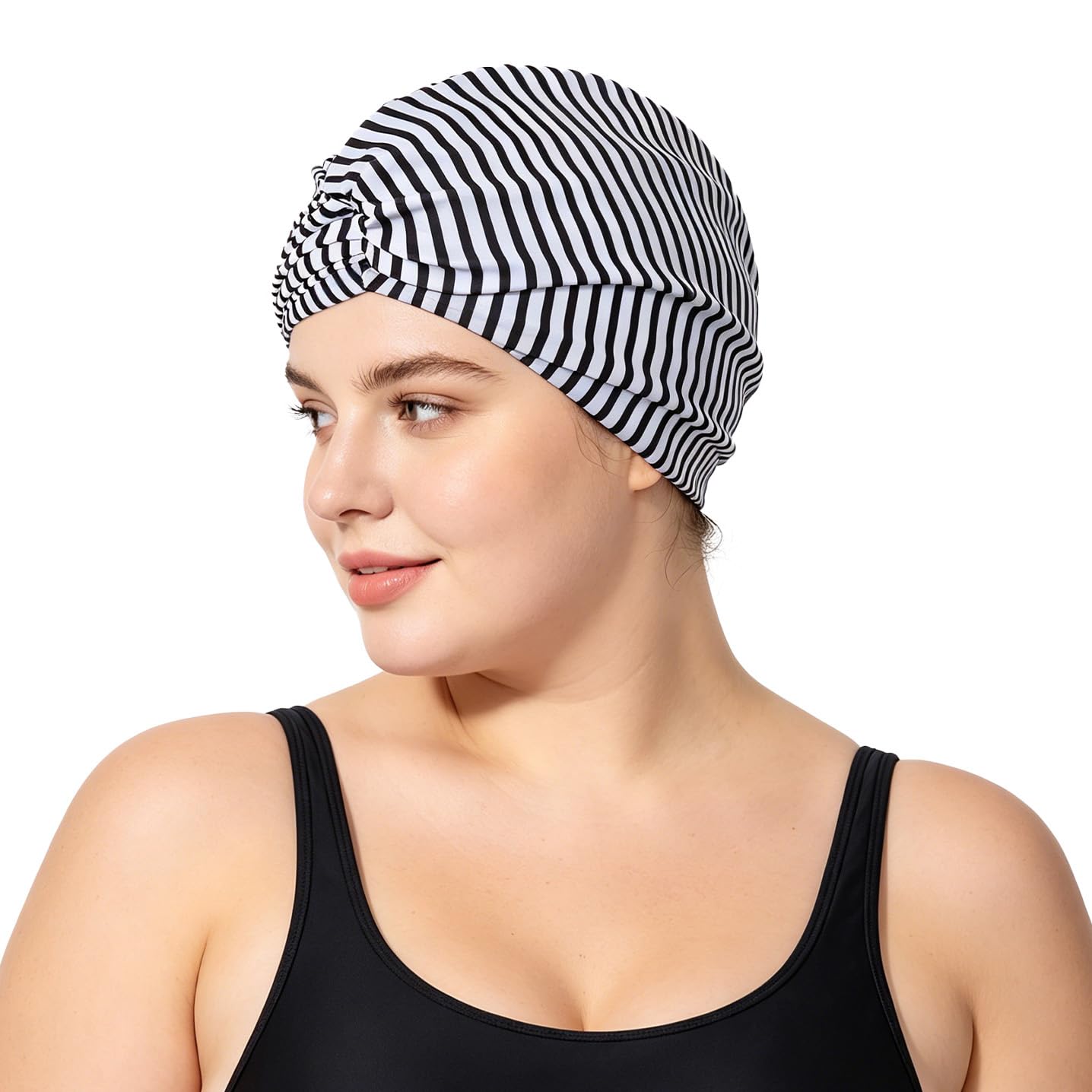 Women Swimming Cap Ear Protection Swim Cap Non-Waterproof Elastic Bathing Shower Hat Pleated Fabric Pool Beach Surfing Water Sports Hair Bonnet Beanie Chemo Sleep Head Wrap Turban for Long Short Hair
