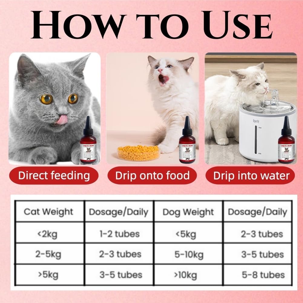 Flüssige Eisenpräparate für Katzen,2pcs Flüssiges Eisen Ergänzungen für Hunde,Hunde Eisen Tropfen mit Vitamin B12 & Folsäure,Katze Vitamine und Ergänzungen mit Vitamin C und B12,45ml