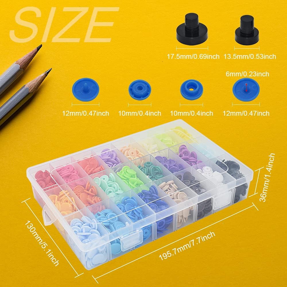 360Pcs T5 12mm Snap Button Plastic with Snap Press Plier Resin Snaps Hand Tool Snaps Fastener with Organizer Storage Containers for Sewing and Crafting