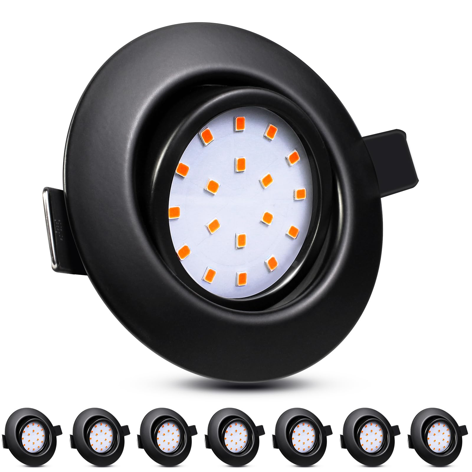 HiBay 8er Set LED Einbaustrahler Flach 27mm in Matt-Schwarz - 5W 3000K Warmweiß LED Spot 40° schwenkbar, Deckenspots ideal für Schrank, Wohnmobil und kleine Räume (Ø72-80mm Lochmaß)