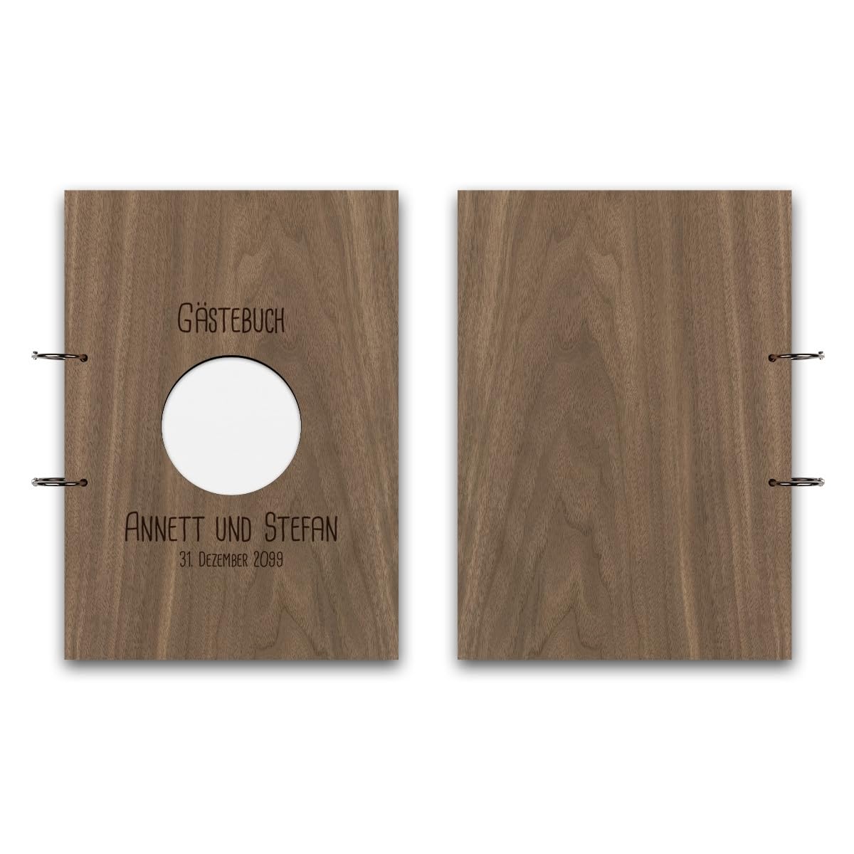 Hochzeit Gästebuch Okoume Holz Gravur individuell Holzcover mit 144 Naturpapier Innenseiten DIN A4 hoch 215 x 302 mm - Kreis