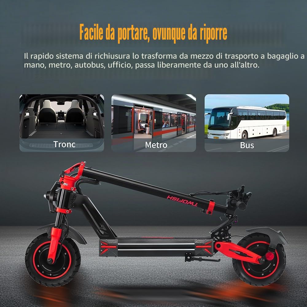 Monopattino Elettrico Adulto Pieghevole, 45-60Km di Autonomia, Scooter Elettrico con Batteria 60V 23Ah, Pneumatici Tubeless 11", Doppia Sospensione, Doppio Freno a Disco, Portata 120 kg