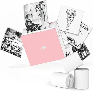 Phomemo Sticker Printer- Mini Thermal Sticker Printer Machine, Small Pocket Label Maker Instant Print for DIY Creation, Study Notes, Photos, Portable Inkless Photo Maker for Kids/Students, Pink