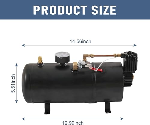 Miniatura 4 de Bomba de tanque de compresor de aire DC 12V MAX 150PSI con tanque de 3 litros, bomba de compresor de aire portátil de 0.8 galones para tren, camión,