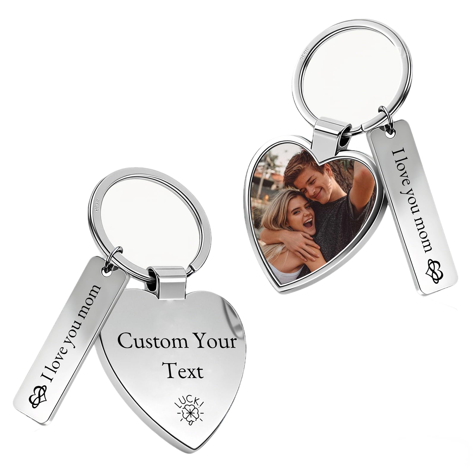 RSQGT Personalised Photo Keyring Custom Double Side Key Ring Customise Keepsakes Keychain Gift For Dad Mum Birthday Christmas (Love)