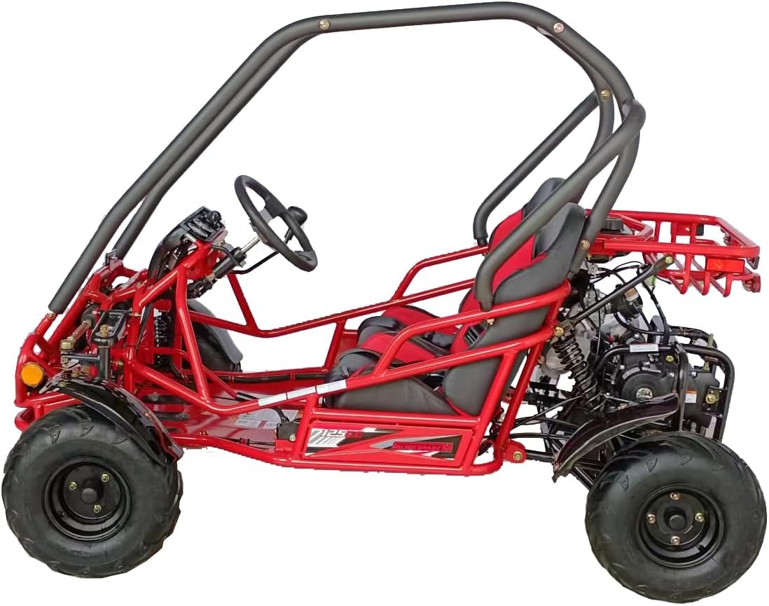 HHH 125cc Go Kart GKT125-9 Spyder Single Cylinder, air-Cooled 3 Speed. Forward-Neutral-Reverse Led Headlights Bigger Seats More Leg Room (Red)
