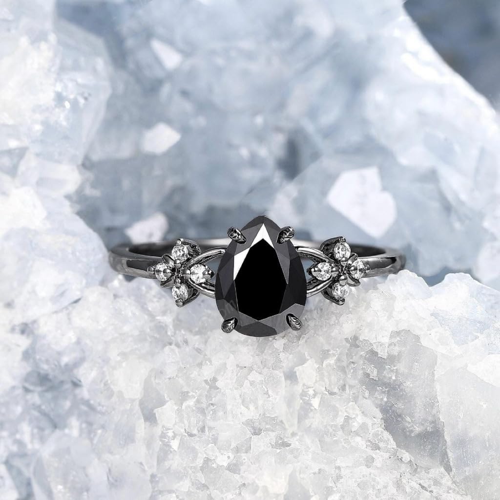 HUUGVBCO 925 Sterling Silver Black Gem Ring Cocktail Rings Set of Rings Black Agate Cubic Zirconia Anniversary Promise Ring Cz Eternity Engagement Wedding Band Ring for Women 8# - Image 3