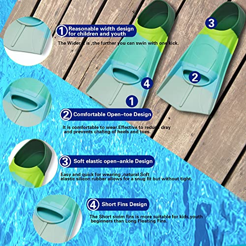Image of Kids Short Swim Fins, Lap Training Flippers for Pool Youth Beginners | Soft Silicone Swimming Fins with Mesh Storage Bag for Children, Boys, Girls & Women