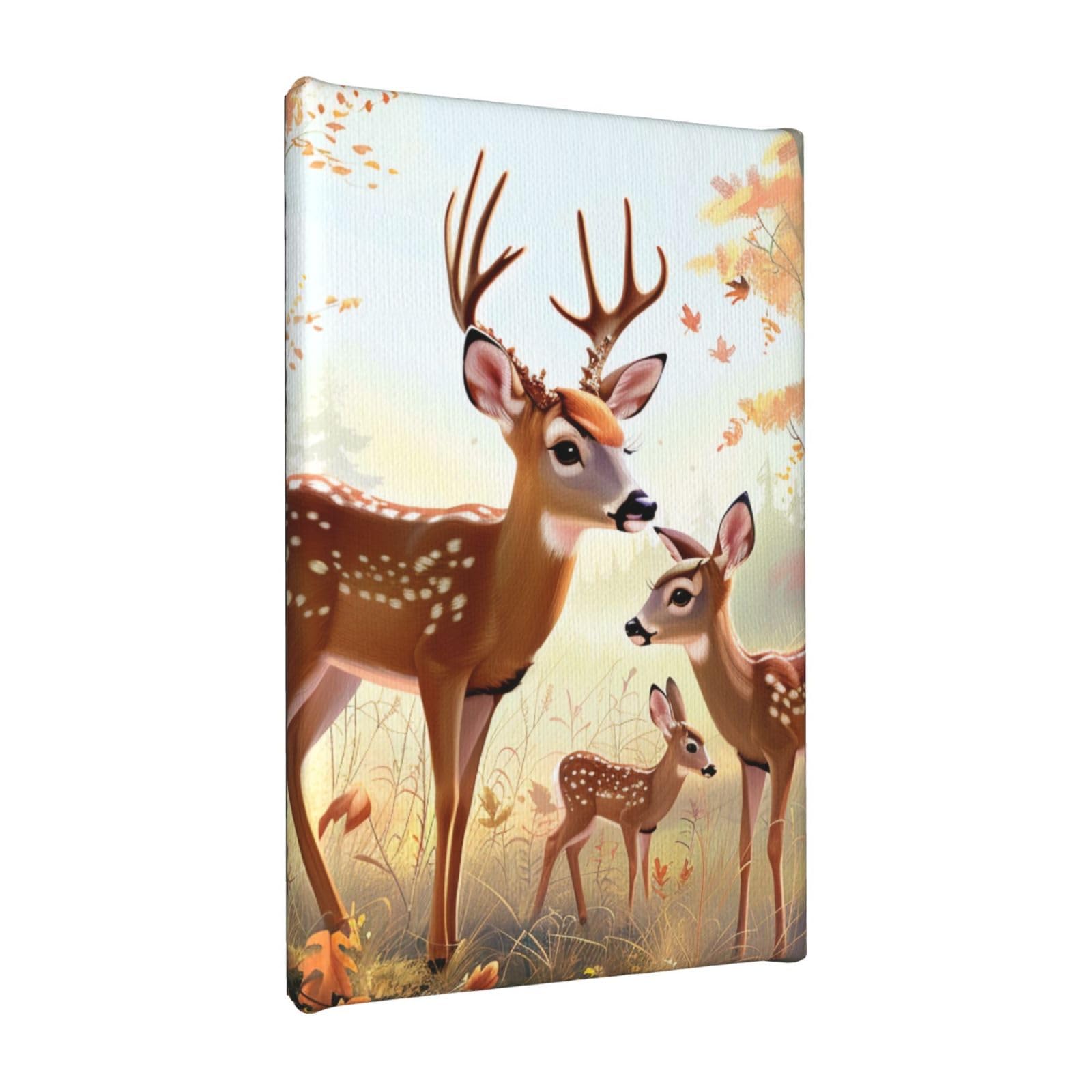 YKLJG Cute Deers Printed Wall Art Canvas Painting 20x30 CM Wooden Framed Picture Painting Artwork Prints for Bedroom Kitchen Home Office Decor