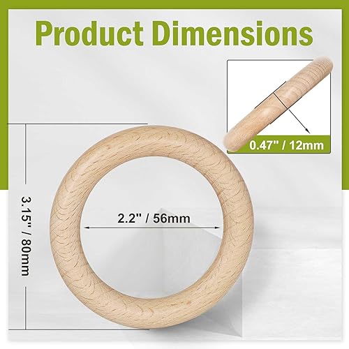 Miniatura 4 de FoDau770 5 anillos de madera de haya natural, anillos de madera maciza sin terminar, círculos de madera resistente, círculos de macramé para