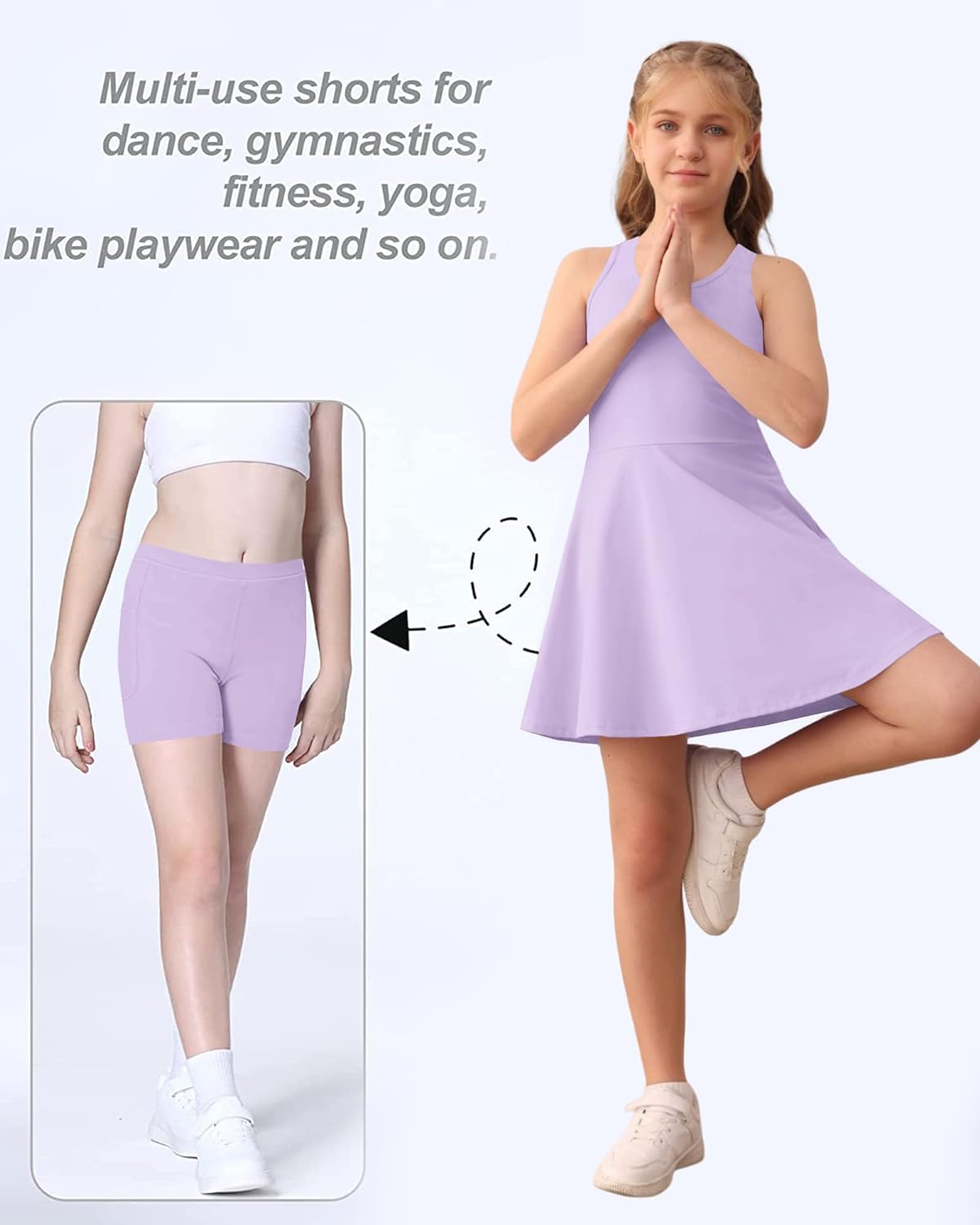Haloumoning Robe de tennis pour fille - Sans manches - Dos nageur - Robe de sport pour l'école - Avec poches courtes