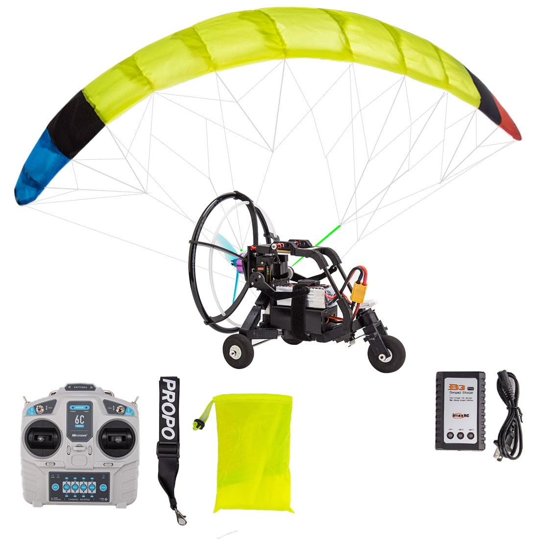 Mini parapente eléctrico de acrobacias a control remoto de 2.4 G, parapente de vuelo acrobático de alta altitud de 150 cm con carrito con ruedas y color de tela de paraguas aleatorio, regalo ideal