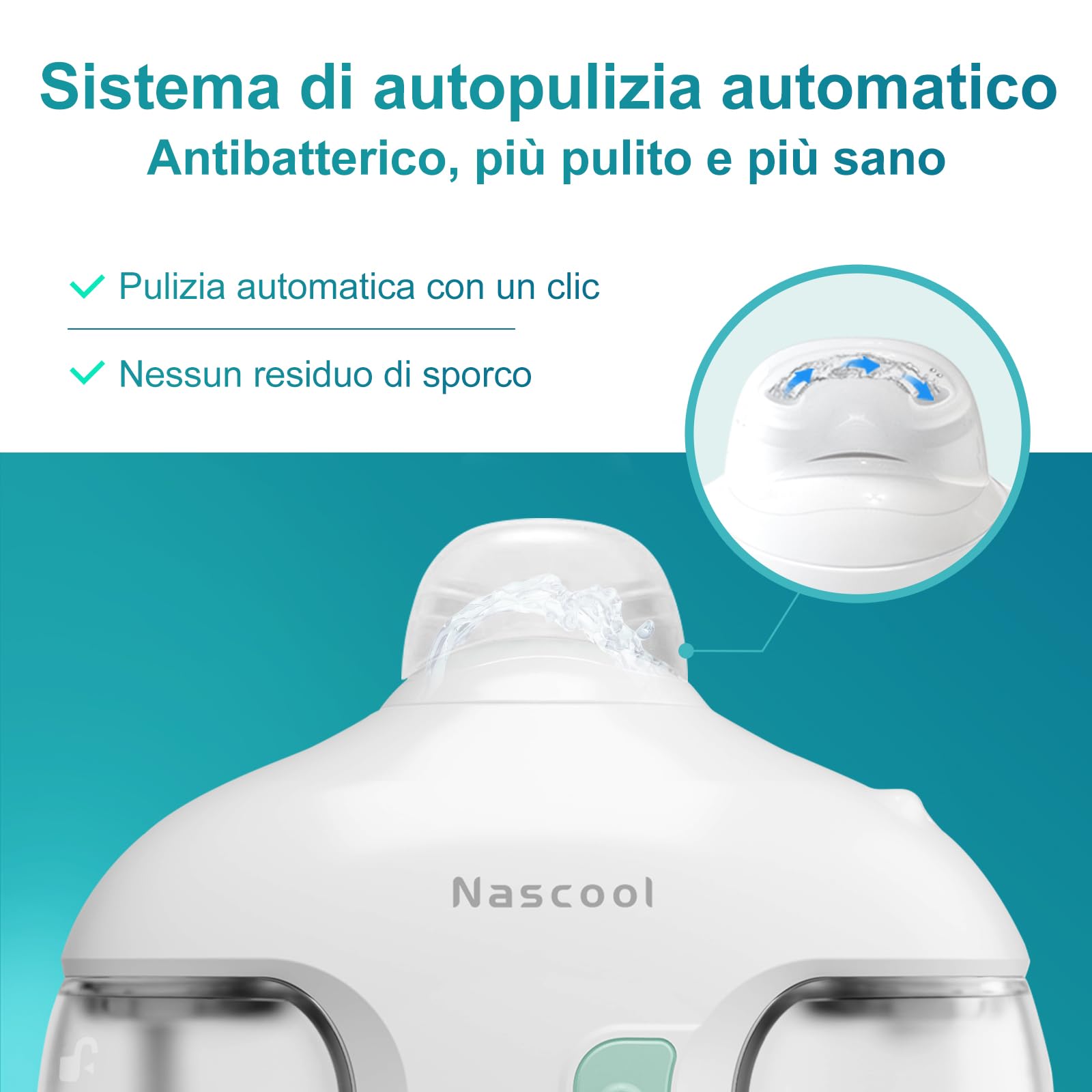 Nascool Sistema di irrigazione nasale elettrico per alleviare i sintomi dei seni adulti con 50 confezioni di soluzione salina, bianco