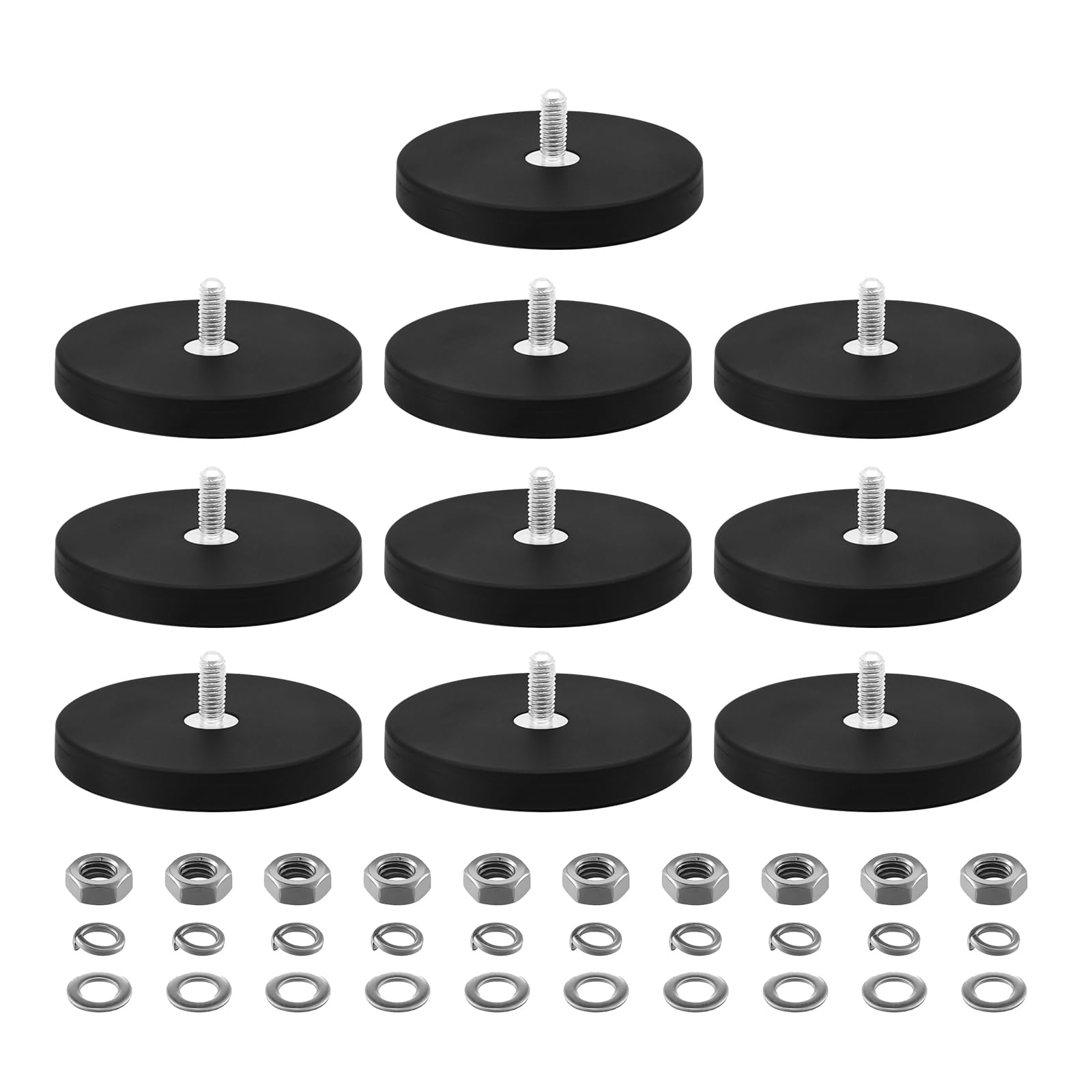 Lot de 10 aimants en néodyme caoutchoutés - Avec filetage de 43 mm de diamètre - Avec filetage extérieur M6 - Force d'adhérence : 8,5 kg - Système magnétique - Socle de montage magnétique pour barres