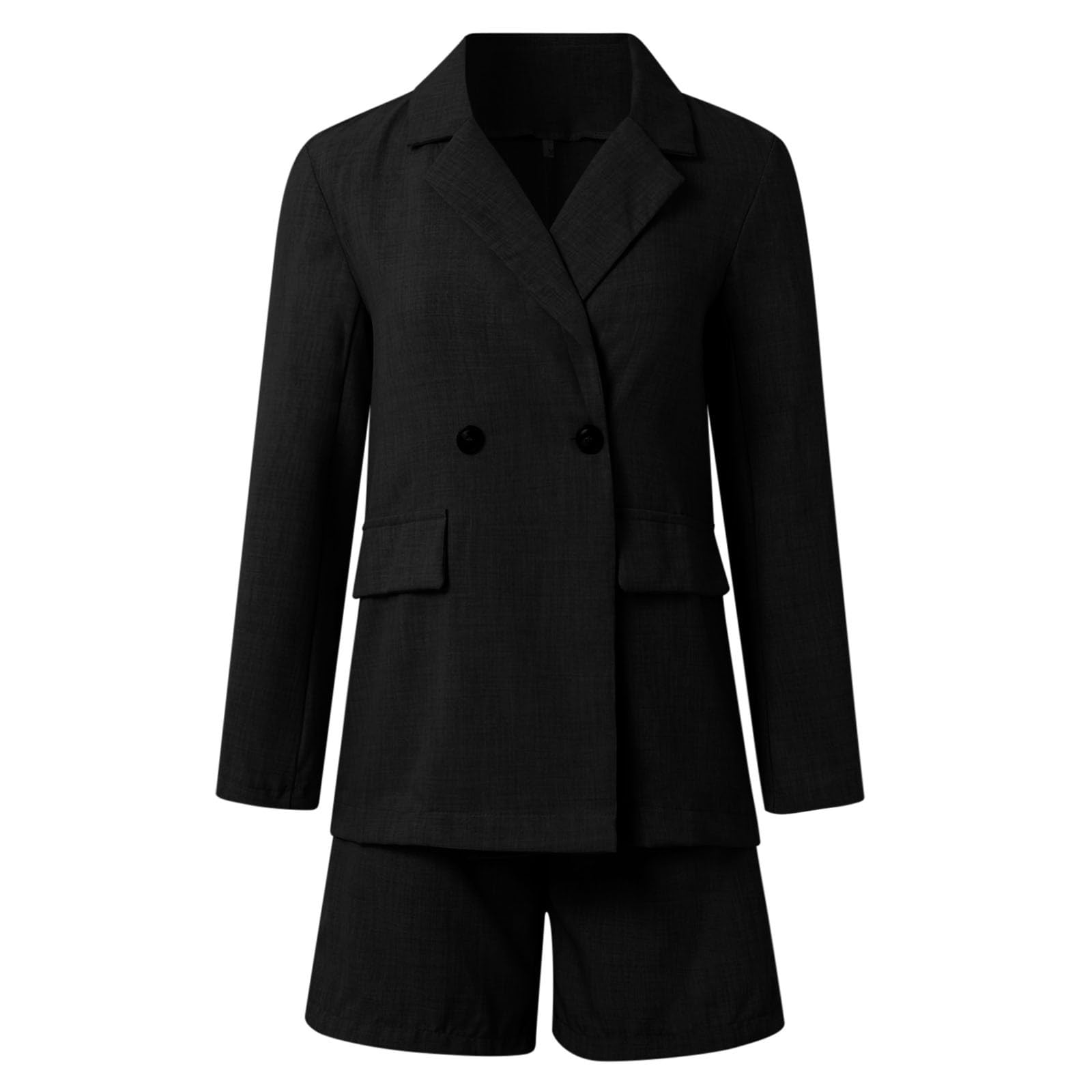 Generisch Ensemble de costume pour femme - Couleur unie - Blazer à manches longues et short décontracté - Pour le travail - Élégant - 2 pièces - Veste de costume à manches longues et pantalon court