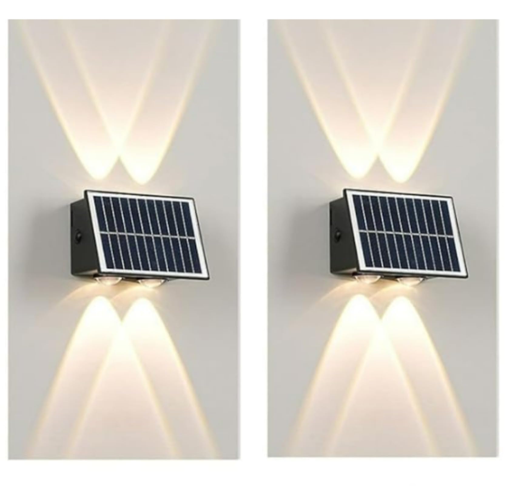 CH HIUBIE Solar LED Garden Lights Outdoor - Super Bright Up & Down Fence Lighting, Waterproof Durable, Energy Grade A+++, Easy Install (Warm Light,4 Led Lights(1 Pack))
