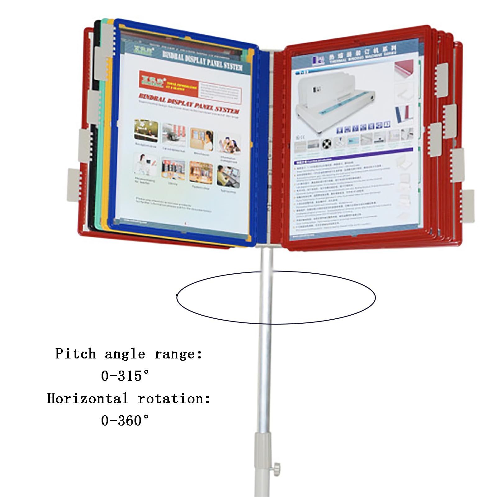 Obrotowy stojak podłogowy, regulowana wysokość 80-120 cm, kąt nachylenia 0-315°, idealny do zarządzania danymi, bibliotek, ekspozycji detalicznych i salonów wystawowych
